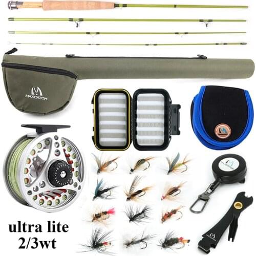 Maximumcatch Small Stream Creek Fly Fishing Rod & Aluminum Reel & Line Combo 2/3 WT 6'-7'6'Super Light Carbon Fly Rod