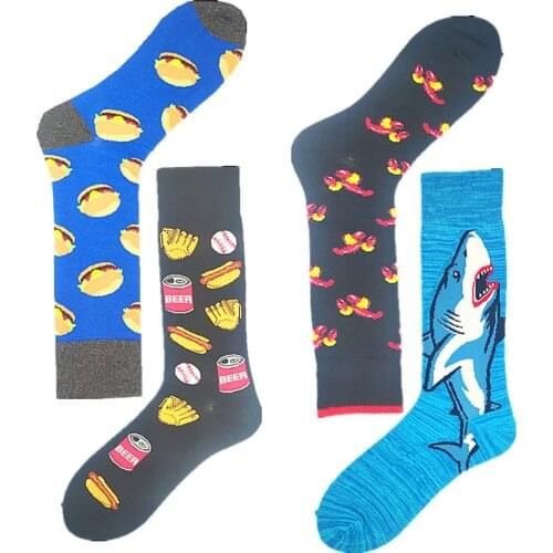 A Pair of Good quality Autumn and Winter Cotton Mens Socks Hamburger Beer Coke Banana Shark Fruit Crab Middle Cylinder Socks