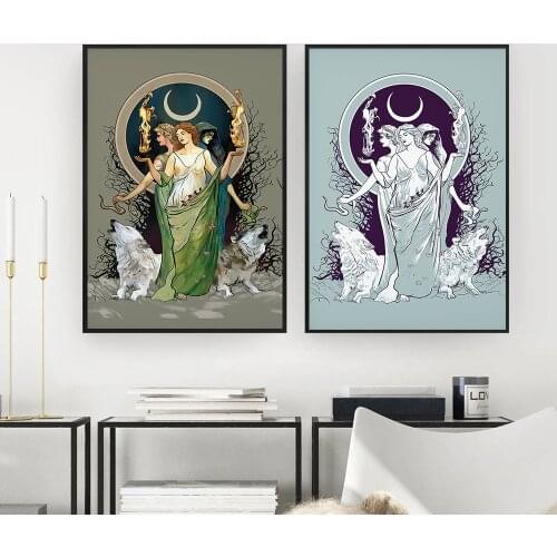 Moon Hecate Goddess Canvas Poster Mysterious Hecate Witchy Wall Art Print Pictures Modern Living Room Decor