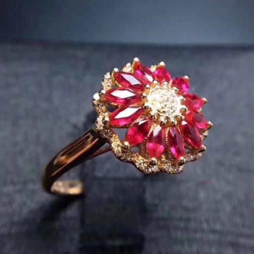 Luxurious big round Sunflower Natural red ruby gem Ring Natural gemstone ring S925 silver women wedding gift fine Jewelry