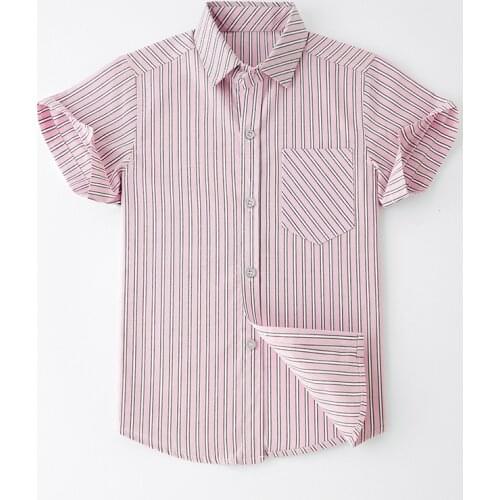 Kids boys shirt summer new cotton short-sleeved striped shirt child big virgin shirt 4-12 years old