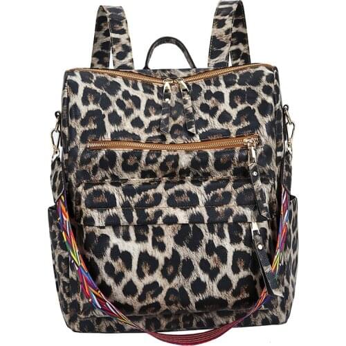 Bags Women 2021 New Leopard Print Ladies PU Shoulder Bag Female College School Bag Casual Backpack Fashion Leopard Backpack