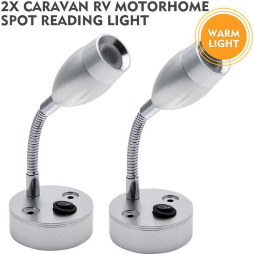 2Pcs 12V 3W Car Interior LED Warm Spot Light Wall Mounted Reading Lamp Switch RV Camper For Motorhome Van Caravan VAN Boat