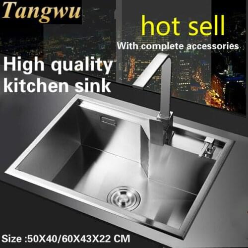 Tangwu High quality 304 stainless steel kitchen sink manual single slot thickening 500X430/600X430X220 MM