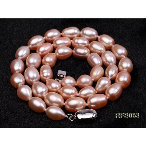 Unique Pearls jewellery Stone Real Pearl Jewellery Set Top Quality 7-8mm Pink Rice Freshwater Pearl Necklace Bracelet Earring
