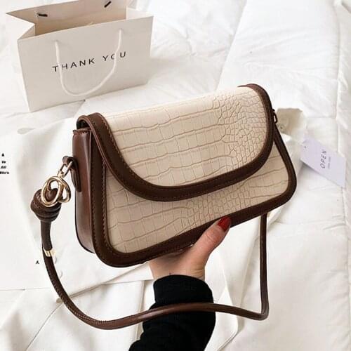 Vintage Designer Women Shoulder Bags Crossbody Handbags Panelled Stone Leather Messenger Postman Bags For Woman