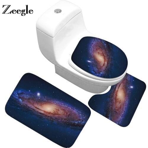 Zeegle Galaxy Pattern Bath Mat Toilet Floor Mat Anti-slip Carpet Bathroom Area Rug Shower Room Carpets Bathroom Rug