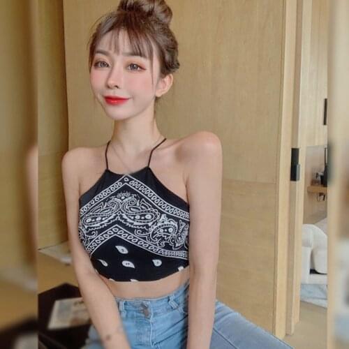 Women vintage paisley print spaghetti strap sexy chic camis tank ladies summer backless bowknot sling
