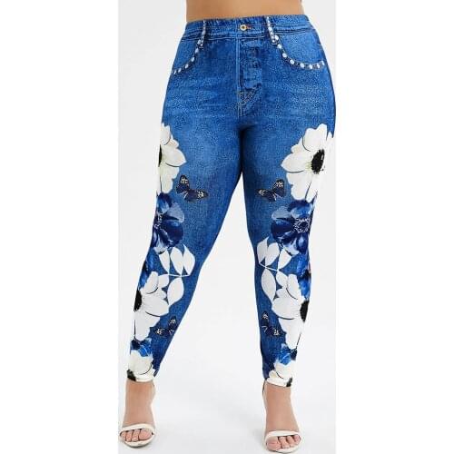Women Imitation Cowboy Printed Leggings High Waist Slim Elastic Pencil Pants Plus Size Sexy Jeans Leggings Plus Size Female #3