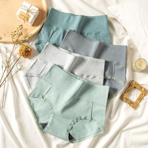 Womens Cotton Underwear Sexy Lace Panties Plus Size Fashion Printing Briefs High Waist Seamless Underpants Female Lingerie