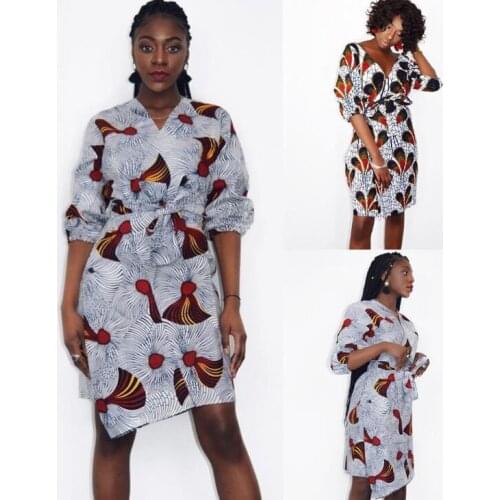 New Fashion Africa Clothing Ethnic Style V-neck Dress Kanga Clothing Woman Sexy Africa Dresses For Laday