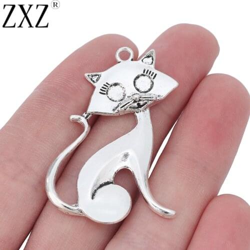 ZXZ 10pcs Tibetan Silver Large Cat Charms Pendants for Jewelry Making Findings 46x31mm
