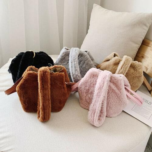 2019 Women Fashion Handbags High Designer Furry Bucket Crossbody Bag Purse Luxury Plush Tote Shoulder Messenger Bag
