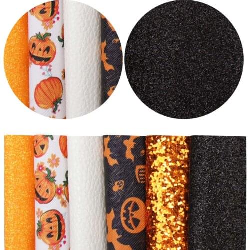 6pcs/set Orange Leather Sheets Halloween Chunky Synthetic Leather For DIY Bows Phone Case DIY Projects Leather Crafts Supplier