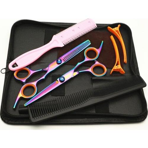 7pcs/set Colorful Hair Cutting Scissors Shears/thinning/comb/ Set Hairdressing Salon Barber Suitable For Slicing Styling Cutting