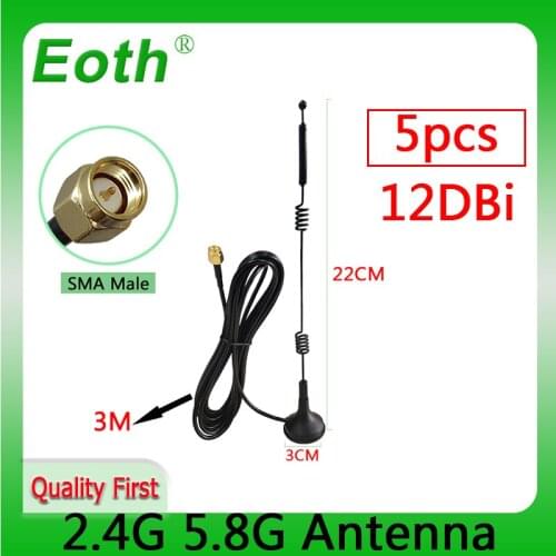 5PCS 2.4G 5.8G wifi Antenna 12 dbi High-Gain signal Cellular Dual Band for Wi Fi Router SMA magnetic base Sucker antenna