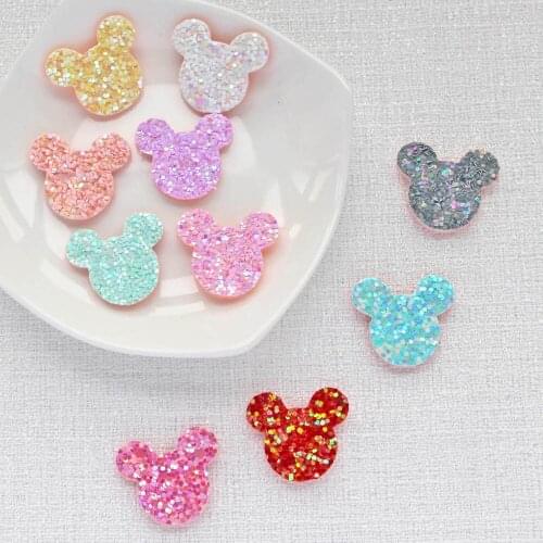 50pcs 23*25mm Glitter Color Mouse Applique for Handmade Craft Sticker DIY Headwear Baby Hair Accessories Decor Kawaii Patches