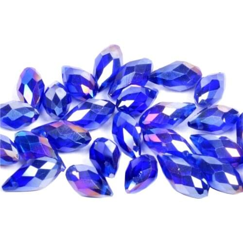 Austrian Dark Blue AB Teardrop Glass Beads for Jewelry Making Earrings Women Perles Briolette Faceted Crystal Beads