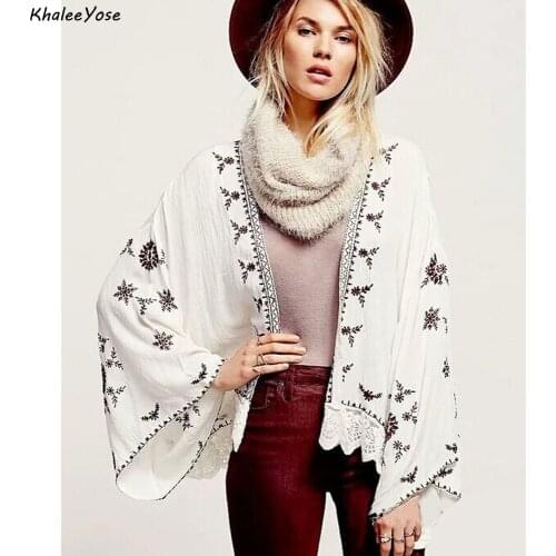 KHALEE YOSE White Floral Embroidery Cardigan Blouse Shirt Vintage Chic Lace Summer Mexican Women Shirt Ethnic Boho Ladies Shirt
