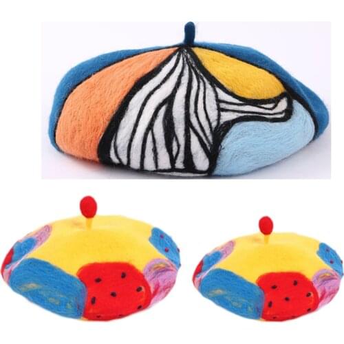 Beret Hat Woolen Women Newsboy Caps in Bright Colors with Oil Painting Style for Warm Keeping & Wind Protection