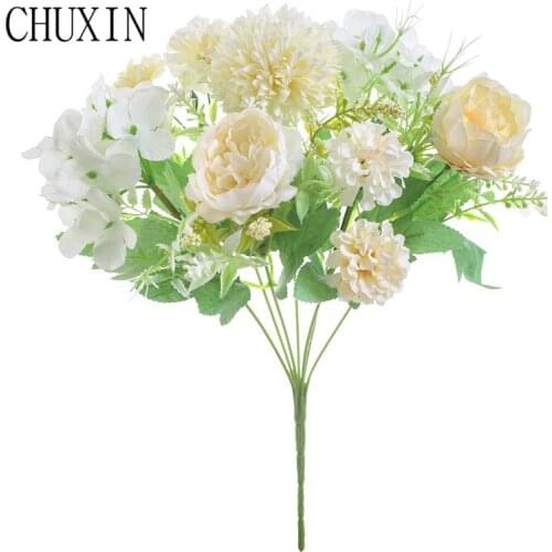 7 Forks Bouquet Artificial Flowers Silk Rose Peony Christmas Decor Home Wedding Decoration European Style Rose Fake Flower