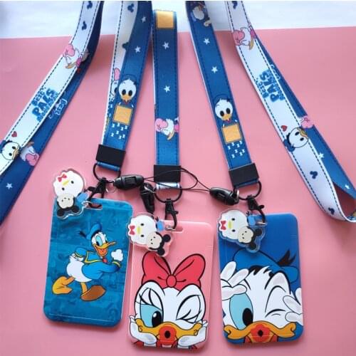 Donald Duck ID Card Cover Disney Genuine Kawaii Student Campus Card Cover and Lanyard Outdoor Portable Credit Card Holder