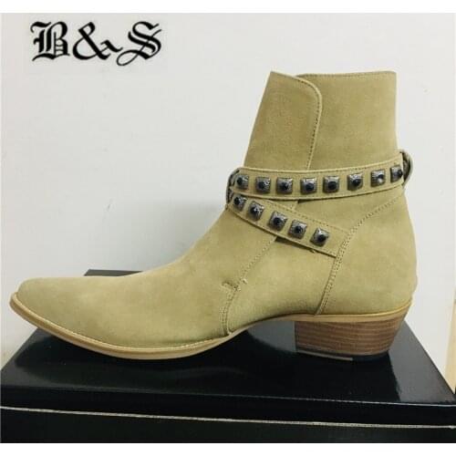 Black& Street 5cm heel Luxury retro buckle Strap New designer pionted toe men Boots exclusived Handmade shoes