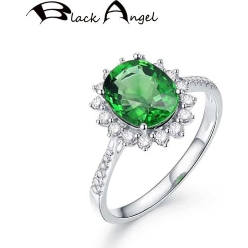 BLACK ANGEL 2020 New 925 Silver Created Emerald Green Tourmaline Gemstone Fashion Adjustable Ring For Women Wedding Jewelry Gift