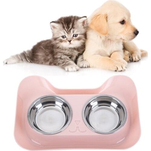 Pet Double Bowls Dog Food Water Feeder Stainless Steel Cat Drinking Dish Feeder Pet Puppy Supplies Small Dogs Cats Feeding Bowls