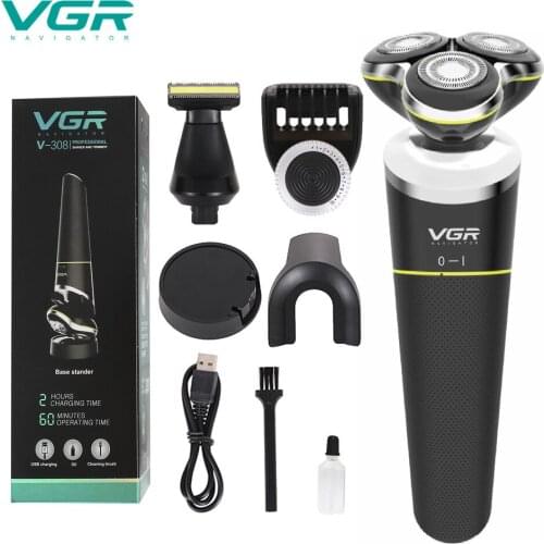 Electric rotary 3-blade shaver USB rechargeable 4D floating razor Versatile bearded bald-headed artifact face razor