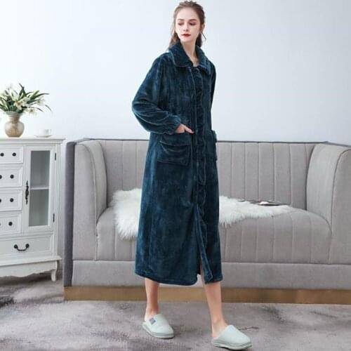 Fdfklak Autumn Winter Long Flannel Bathrobe Home Wear Clothes Dressing Gown Womens Coral Fleece Nightdress Warm Bath Robes