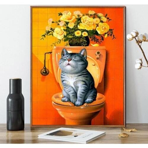 GATYZTORY 60*75cm Painting by numbers for adults Toilet cat Picture paint by number for home decoration