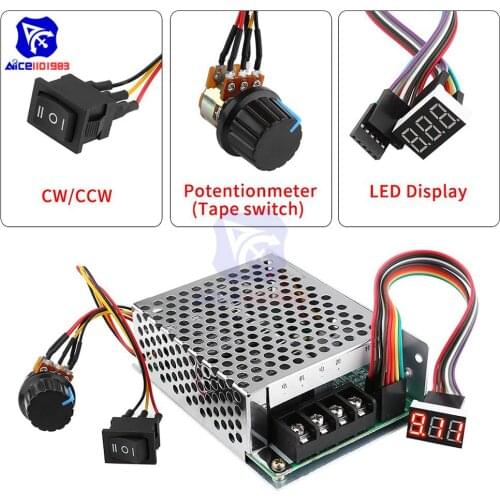 DC Motor Speed Controller DC 10V-55V 40A PWM Brushed DC Motor Speed Controller CW CCW Reversible Switch with LED Digit Display