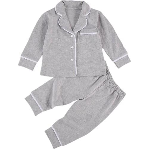 Citgeett Summer New Toddler Baby Boys 2 Piece Pajama Sets Long Sleeve Buttons Shirt Top +Pant Casual Homewear Clothes