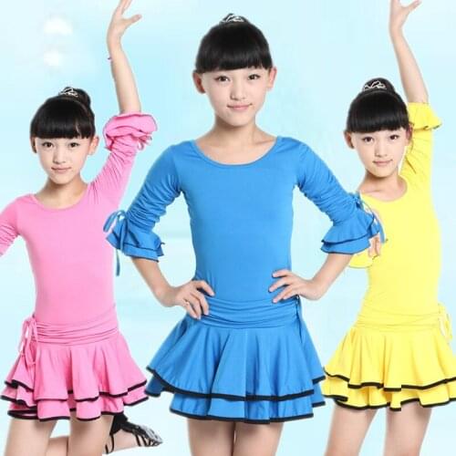Hot Sell Children Latin Dance Dress Girls Competition Gymnastics Leotards Standard Ballroom Dress for Practice Clothing Dress 89