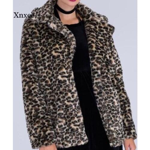 Fur Furry Coat Womens Faux Winter Clothes Big Turn Down Collar Brand Loose Leisure Coats Jackets Fashion Leopard Overcoat Tops