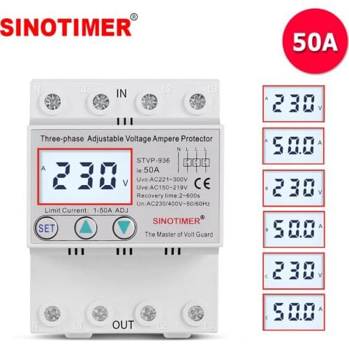 3 Phase AC 380V 400V 50A Multifunctional Over Under Voltage and Over Current Protection Device Automatic Recovery Voltage Relay