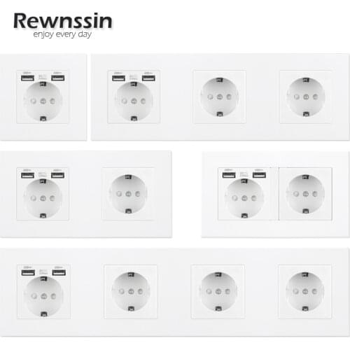 White Plastic Panel USB Plug EU Standard 110V-250V Electricity Outlet Singel Double Triple Quadruple Wall Power Socket