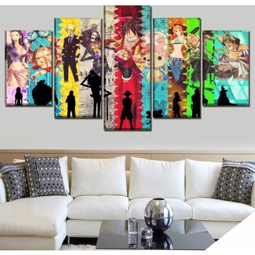 5Pcs Cuadros Anime Poster Wall Art Canvas Home Decor One Piece HD Printed Oil Painting Living Room Decoration Modular Pictures