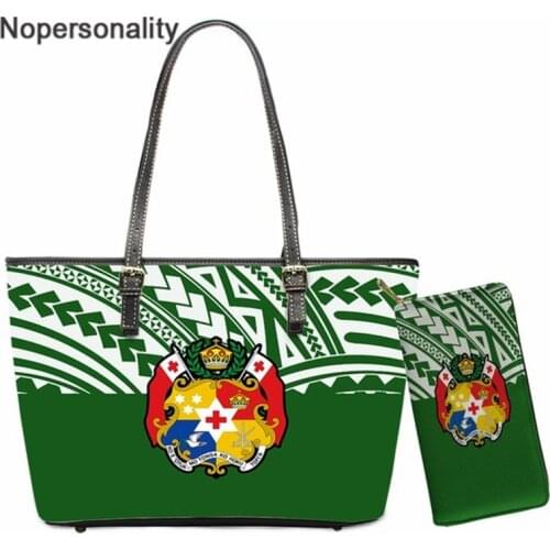 Nopersonality Tribal Design Women PU Leather Shoulder Bags and Wallet Luxury Polynesian Tonga Printing Handbags for Women 2021
