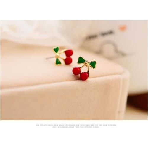 New fashion Dripping oil small cherry bow earrings For Women girl Accessories jewelry wholesale