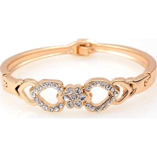 Miasol Openable Double Crystal Heart Flower Bangles For Women Gift