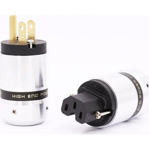 One pair 24K Gold plated US Power plug +IEC famale socket audio US version power plugs