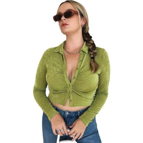 Single Breasted Turn-Down Collar Casual Top Blouses Autumn Button Up Long Sleeve Tops Cropped Blouse Cardigan Glitter Shirt