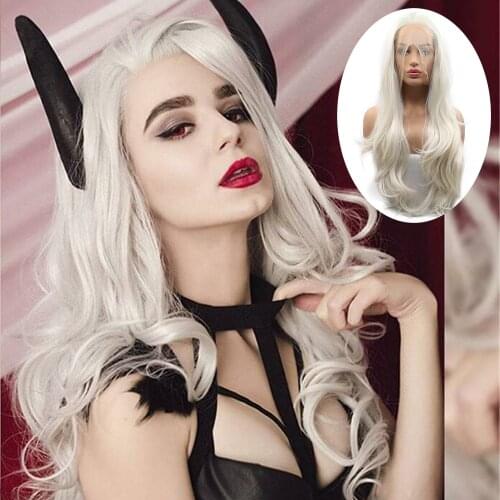 Platinum Blonde Synthetic Lace Front Wigs for Women Long Body Wavy Hair Wig Cosplay Wig Glueless Heat Resistant Fiber 26 Inches