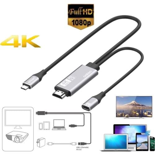 Type C to HDMI-compatible Mirascreen 4K/60Hz Screen Sharing 1080P 1.8M long line design Projector anycast PD3.0 for Macbook HDTV