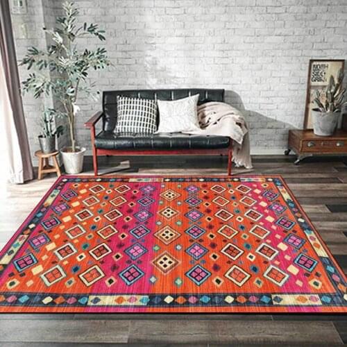Persian Ethnic Style Area Rugs Color Rhombus Geometric Printed Living Room Sofa Table Non-Slip Floor Mat Bedroom Bedside Carpet