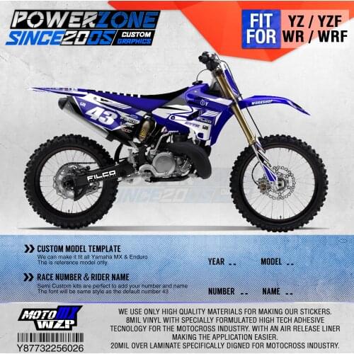 PowerZone Customized Team Graphics Backgrounds Decals 3M Custom Stickers For YAMAHA YZ125/250 X 1996-2001 2002-14 2015-2019 026