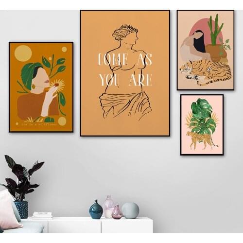 Boho Woman Cheetah Posters and Prints Canvas Painting Leopard Animal Wall Art Picture for Living Room Nordic Style Home Decor