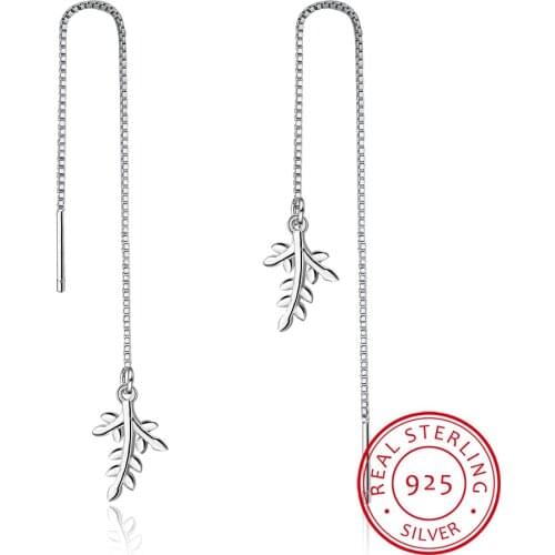Real. 925 Sterling Silver Pull Through Leaf Threader Earrings Long Sterling-silver-jewelry Gtle1165